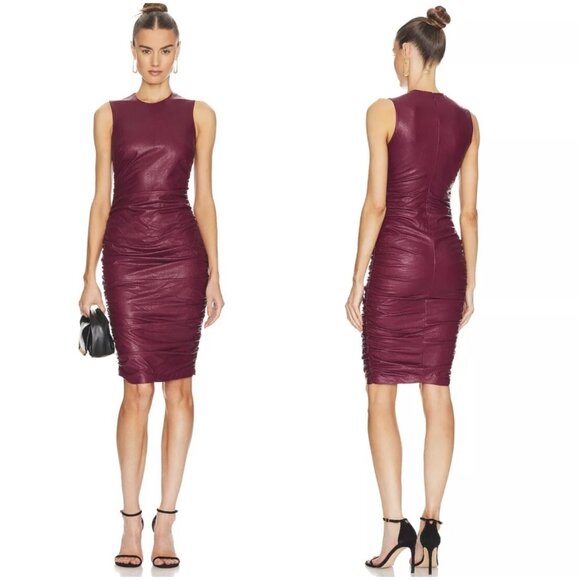 green emerald velvet dress Amanda Uprichard - Declan Dress In Faux Leather main image 1